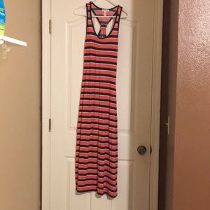 Orange, blue, and white maxi dress